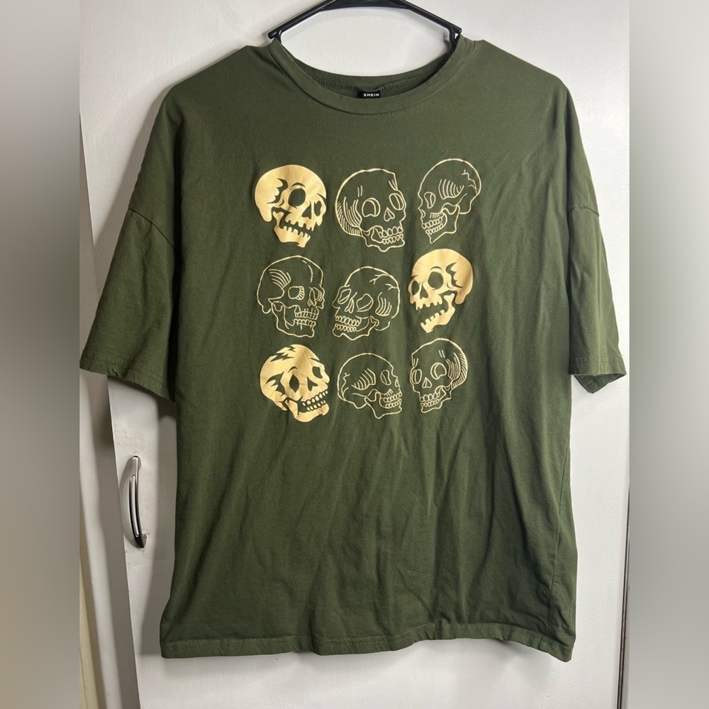 Shein Skull Green Graphic Tee Shirt